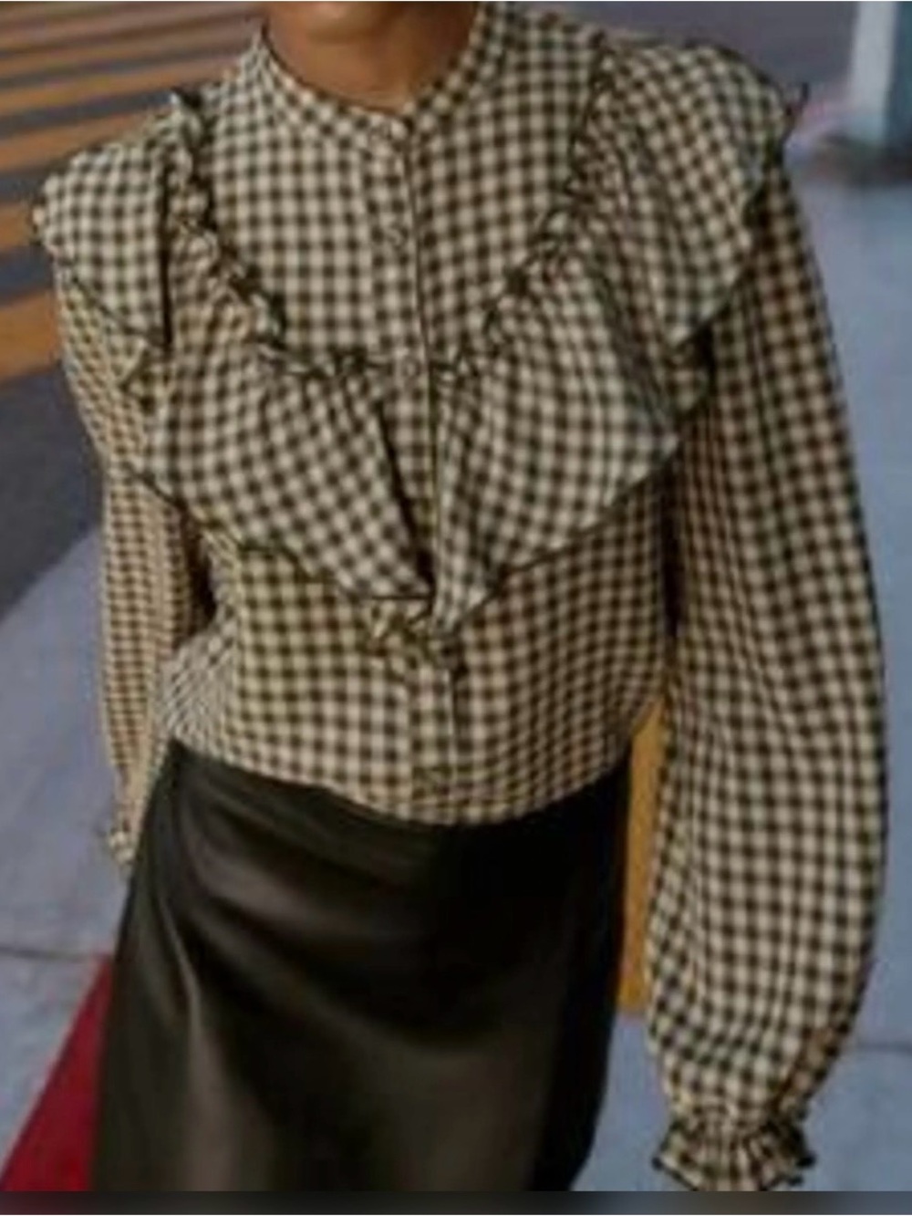 Zara Gingham Ruffle Blouse